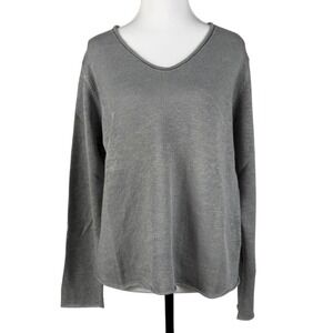 Eileen Fisher 100% Linen Tunic Sweater Womens M‎ Gray Knit Scoop Neck Minimalist